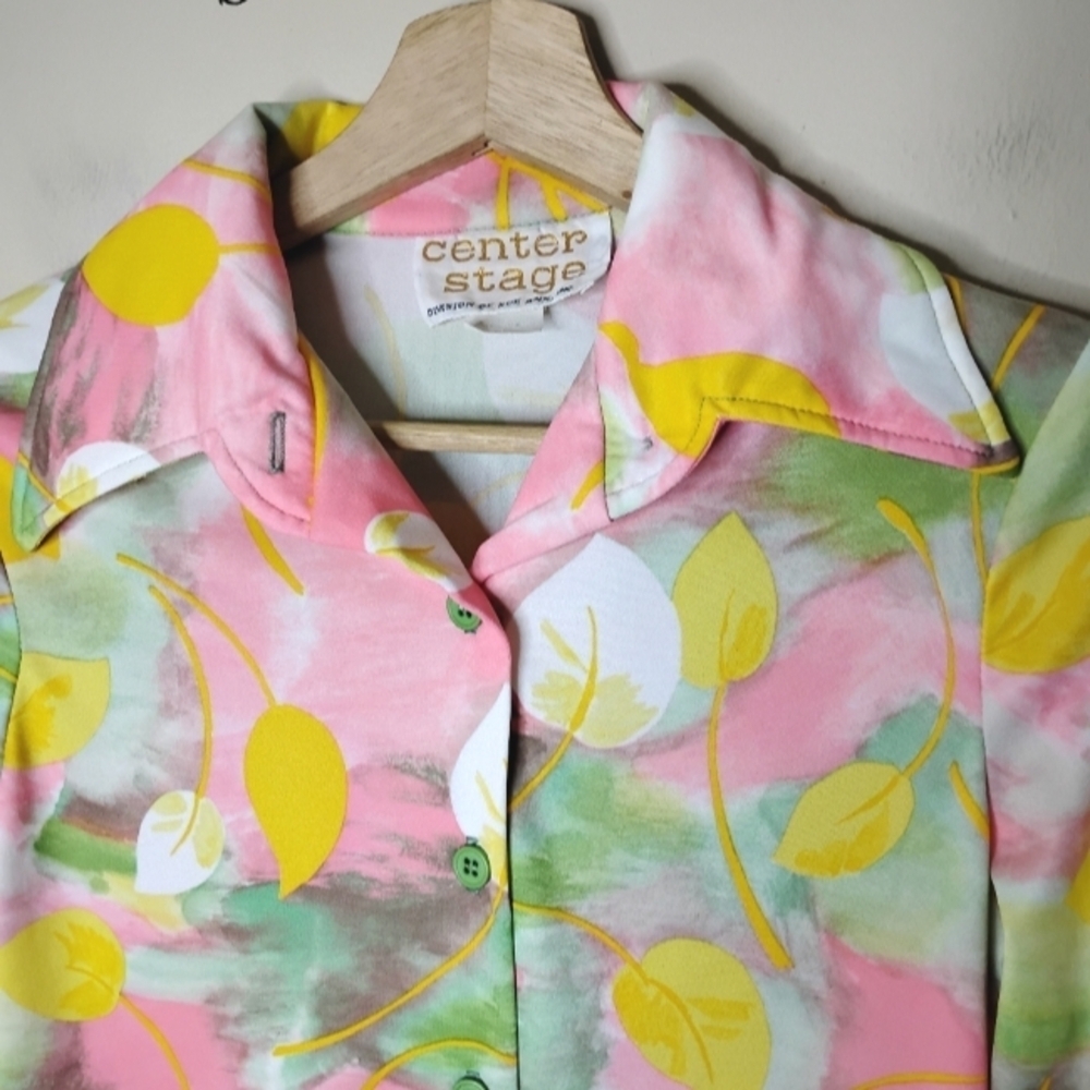 Center Stage Vintage 70s Pastel Blouse Size M - Picture 4 of 10